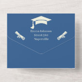 シンプルなベージュとブルーのパーソナライズされた卒業おめでとうのご案内 オールインワン招待状 (裏面)