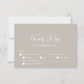 シンプルなベージュの結婚式RSVP+メニューオプション 出欠カード (正面)