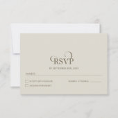 シンプルなベージュの結婚式RSVP 出欠カード (正面)