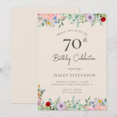 シンプルなベージュの70歳の誕生日 ラスティックボヘミアン 招待状 (正面/裏面)