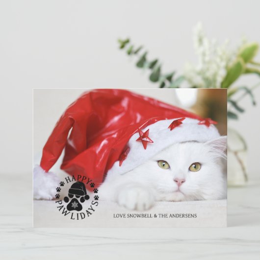 シンプルなペットのクリスマス ハッピー pawlidays フォト シーズンカード (スタンド正面)