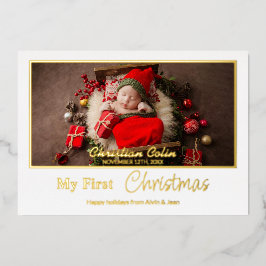 シンプルなホイル 私の初めてのクリスマス 赤ちゃん 誕生写真 ホイル 箔シーズンカード