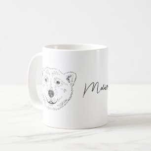 シンプルなホッキョクグマの顔の線画スケッチと名前 コーヒーマグカップ