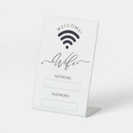 シンプルなホワイトとベージュのWifi Zoneサイン 台座サイン