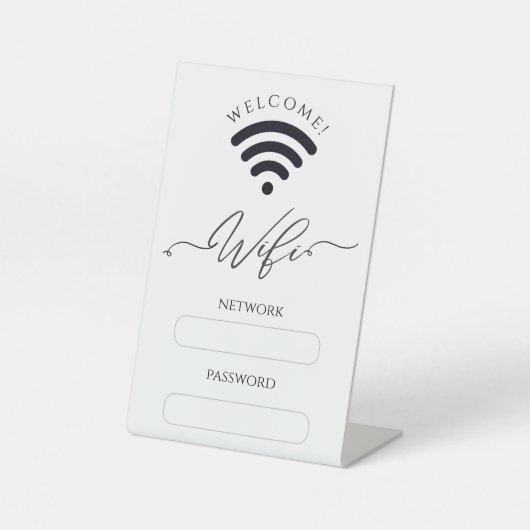 シンプルなホワイトとベージュのWifi Zoneサイン 台座サイン (正面)