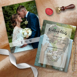 シンプルなホワイトオーバーレイ ブラックスクリプト ウェディングディテール エンクロージャーカード