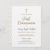 シンプルなホワイトゴールドのクロス　モダン　初めての聖体拝領 招待状 (正面/裏面)
