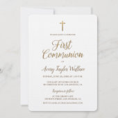 シンプルなホワイトゴールドのクロス　モダン　初めての聖体拝領 招待状 (正面)
