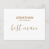 シンプルなホワイトゴールドの指輪を私のベストマンになってくれる？ インビテーションポストカード (正面)