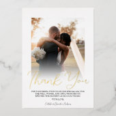 シンプルなホワイトゴールドの箔押し モダンなカップルの写真 ウェディング 箔招待状 (正面)