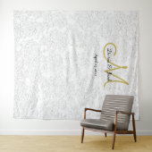 シンプルなホワイトゴールドの結婚式モノグラム写真ブース タペストリー (インサイチュ(横))