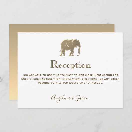 シンプルなホワイトゴールドの象の結婚式の受付カード (正面/裏面)