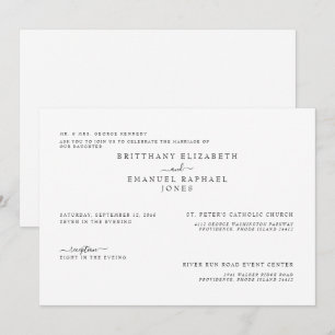 シンプルなホワイトブライド両親掲載ウェディング 招待状