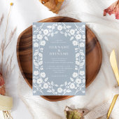 シンプルなホワイト フォーク フローラル ダスティーブルー ウェディング 招待状