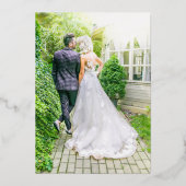 シンプルなホワイト フローラル ゴールド エレガント ウェディング レセプション 箔招待状 (裏面)