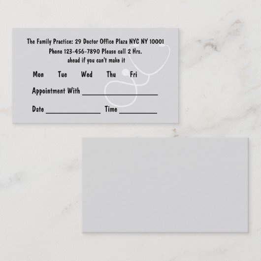 シンプルなホームドクターのアポイントメントカード 予約カード (正面/裏面)