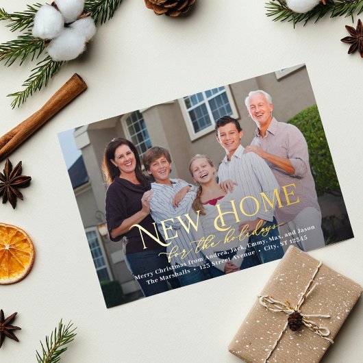 シンプルなホームフォイルホリデームービングアナウンス 箔シーズンカード