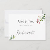 シンプルなボタニカルピンクの赤と緑の花のブライズメイド 招待状 (正面)