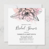 シンプルなマグノリアのピンクの水彩画の正方形の花嫁ショー 招待状 (正面)