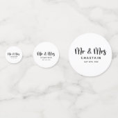 シンプルなミスター＆ミセス | 結婚式のモノグラム コンフェッティ (正面)