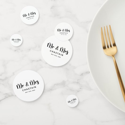 シンプルなミスター＆ミセス | 結婚式のモノグラム コンフェッティ (グループ)