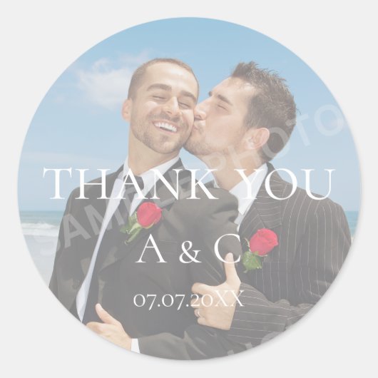 シンプルなミニマリストの結婚式のお礼の写真 ラウンドシール (正面)