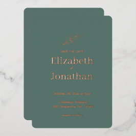 シンプルなミニマリストの葉の結婚式の Save the Date 箔招待状