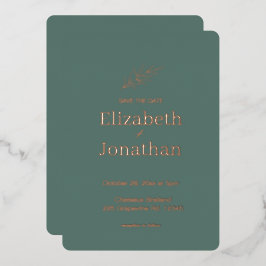 シンプルなミニマリストの葉の結婚式のSave the Date 箔招待状