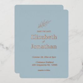 シンプルなミニマリストの葉の結婚式のSave the Date 箔招待状