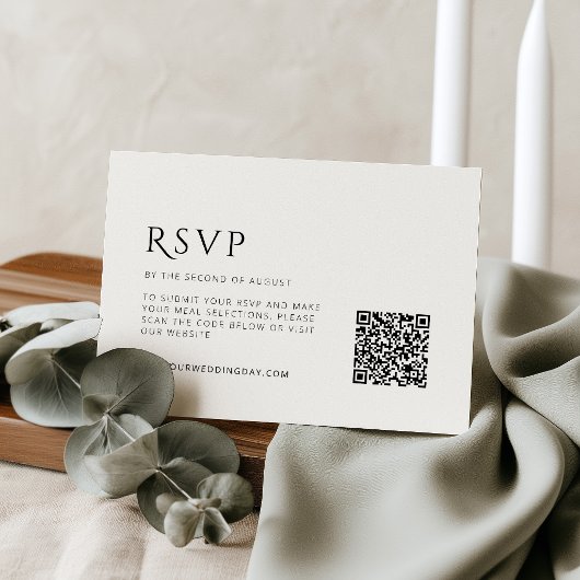 シンプルなミニマリスト結婚式RSVPカード(QRコード付き) ノートカード