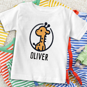 シンプルなミニマリスト かわいいキリン 円形 ベビーTシャツ
