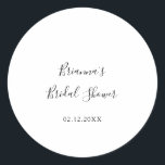シンプルなミニマルな結婚前お祝いギフト ラウンドシール<br><div class="desc">このシンプルでミニマルな結婚前お祝いのステッカーは、モダンな結婚前お祝いに最適です。シンプルでエレガントなデザインは、黒と白のクラシックでファンシーなスクリプトタイポグラフィを採用しています。</div>