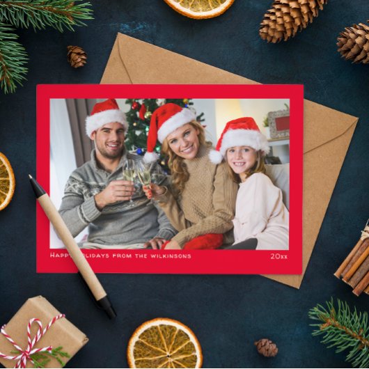 シンプルなミニマルな赤い家族の写真 シーズンカード