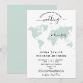 シンプルなミニマルウェディングデスティネーションワールドマップ 招待状 (正面/裏面)