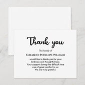 シンプルなミニマルブラック＆ホワイト葬儀追悼記念 サンキューカード (正面/裏面)