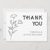 シンプルなミニマルモダンな花のウェディング サンキューカード (正面)