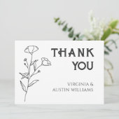シンプルなミニマルモダンな花のウェディング サンキューカード (スタンド正面)