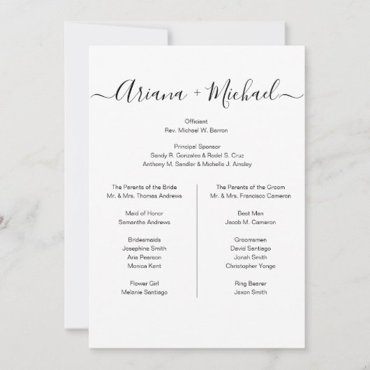 シンプルなミニマル ウェディングパーティー ブラック＆ホワイト 案内状 (正面)