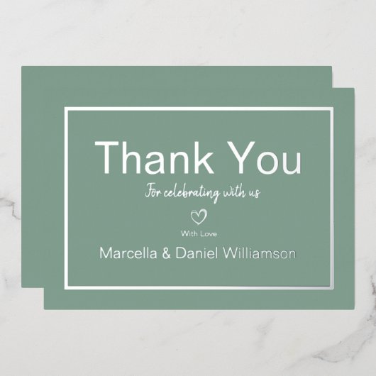 シンプルなミニマル ウェディング お礼状（グレー） 箔招待状 (正面/裏面)