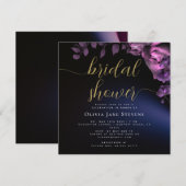 シンプルなムーディブラックダークパープルローズのブライダルシャワー 招待状 (正面/裏面)