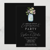 シンプルなメイソンジャー・ブーケ ブラック 結婚記念パーティー 招待状 (正面/裏面)