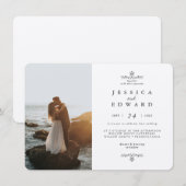 シンプルなメタリックシルバーとブラックの写真ウェディング 招待状 (正面/裏面)