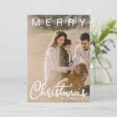 シンプルなメリークリスマスの文字入り2枚の写真 モダン シーズンカード (スタンド正面)