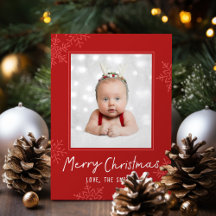 シンプルなメリークリスマスの文字 スノーフレーク 写真入り