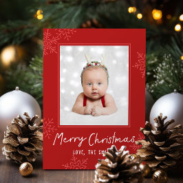 シンプルなメリークリスマスの文字 スノーフレーク 写真入り シーズンカード