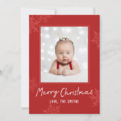 シンプルなメリークリスマスの文字 スノーフレーク 写真入り シーズンカード (正面)