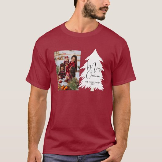 シンプルなメリークリスマスマツの木の家族写真 Tシャツ (正面)