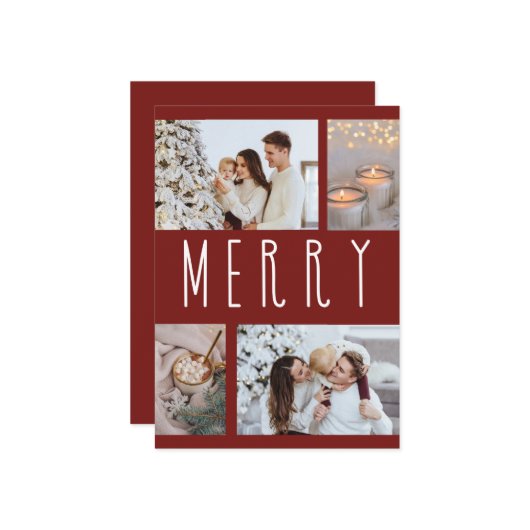 シンプルなメリーデザインの複数写真コラージュ シーズンカード (正面/裏面インサイチュ)