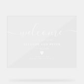シンプルなモダンでエレガントなホワイトスクリプトウェディングウェルカム アクリルサイン (正面)