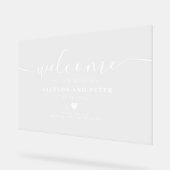 シンプルなモダンでエレガントなホワイトスクリプトウェディングウェルカム アクリルサイン (傾斜)